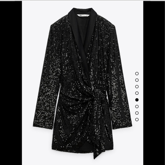 Zara * Sequin Wrap Blazer Dress Black - Picture 10 of 12
